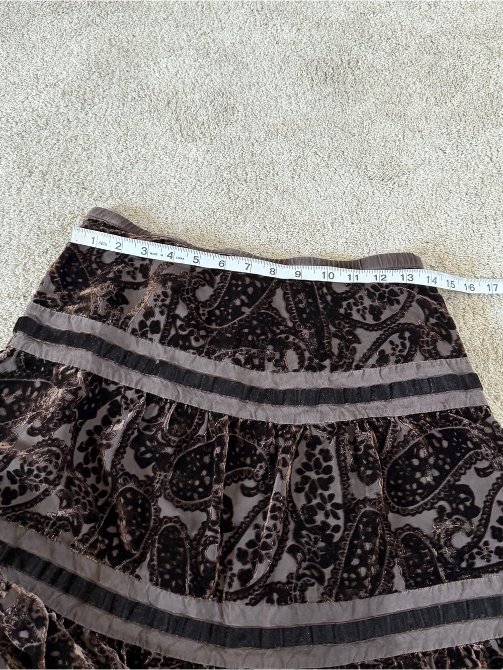 Garnet Hill Black Velvet Burnout Tiered Midi Skirt with Gray Bands - Picture 11 of 12